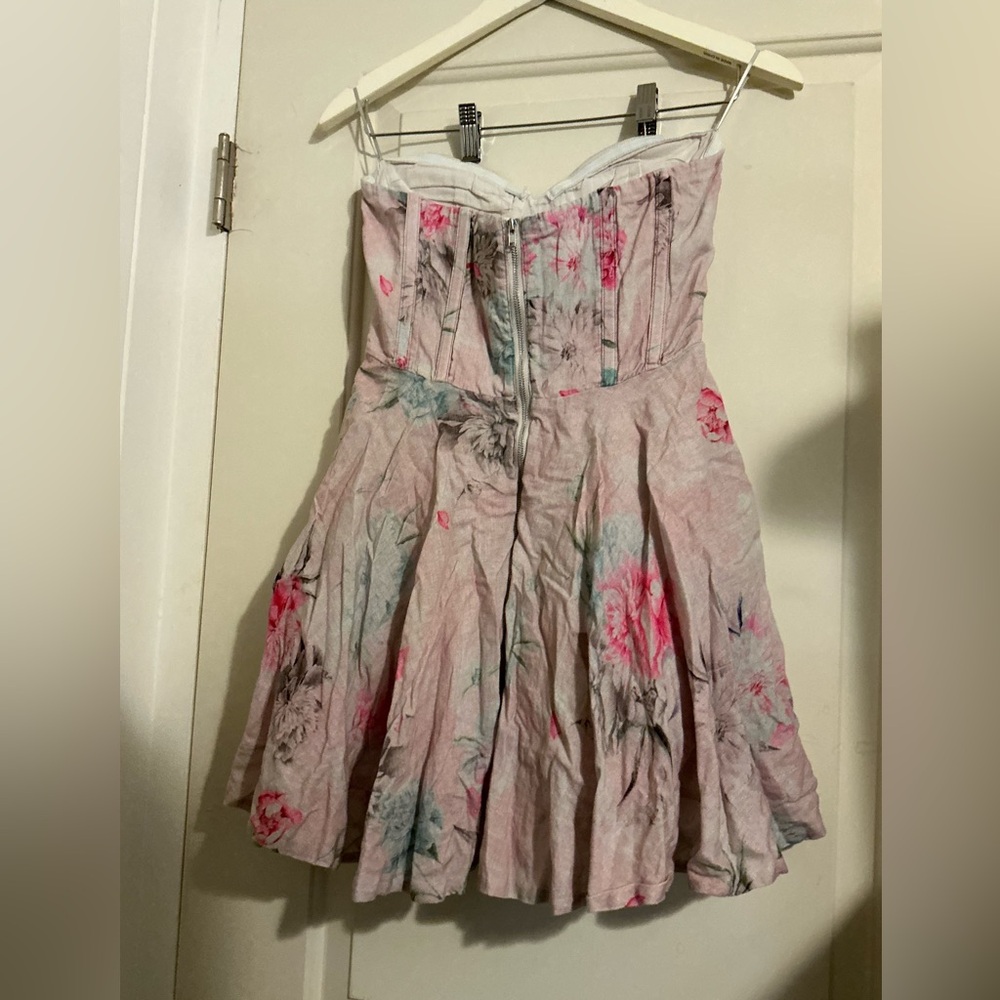 Bardot‎ Adeline Mini Strapless Pink Floral Coquette Corset Dress Fairy Feminine - Picture 4 of 8
